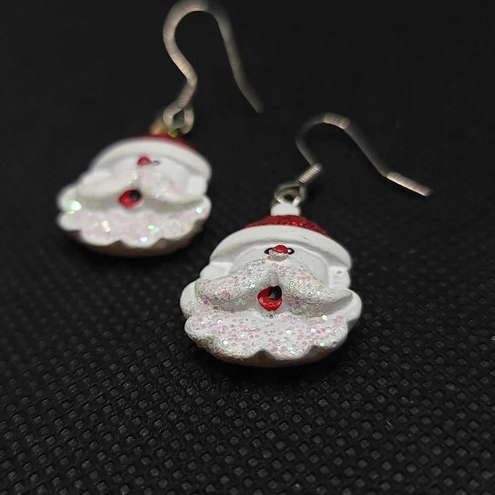 Vintage Santa Claus Glitter Earrings | Christmas XMAS Holiday